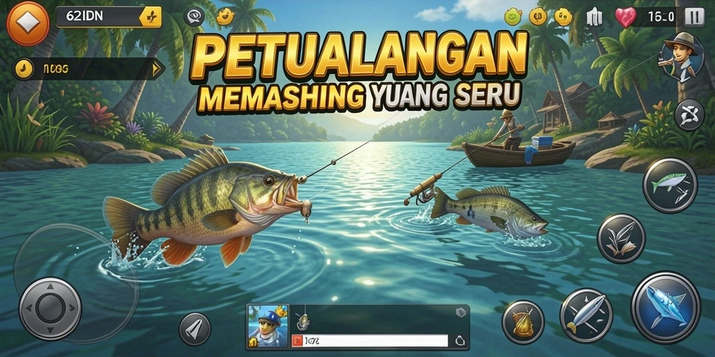 Screenshot dari gameplay 62IDN yang menunjukkan pengalaman memancing yang seru.