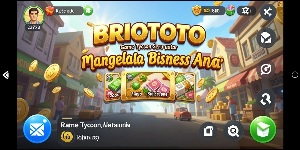 Tampilan gameplay BRIOTOTO yang menampilkan pengelolaan bisnis dengan strategi.