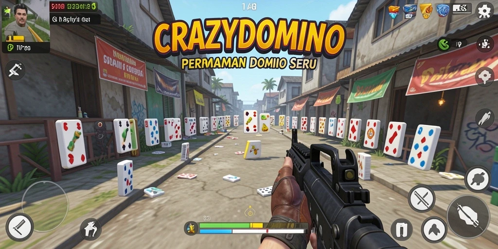 Tampilan gameplay seru dari CRAZYDOMINO dengan aksi TPS yang mendebarkan.
