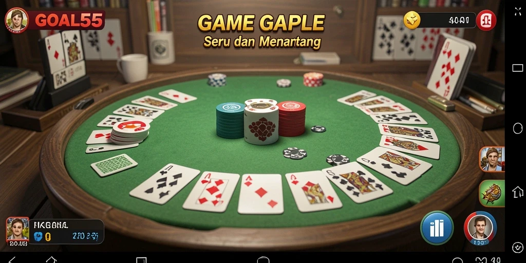 Tampilan gameplay seru di GOAL55 dengan suasana Gaple yang kental.