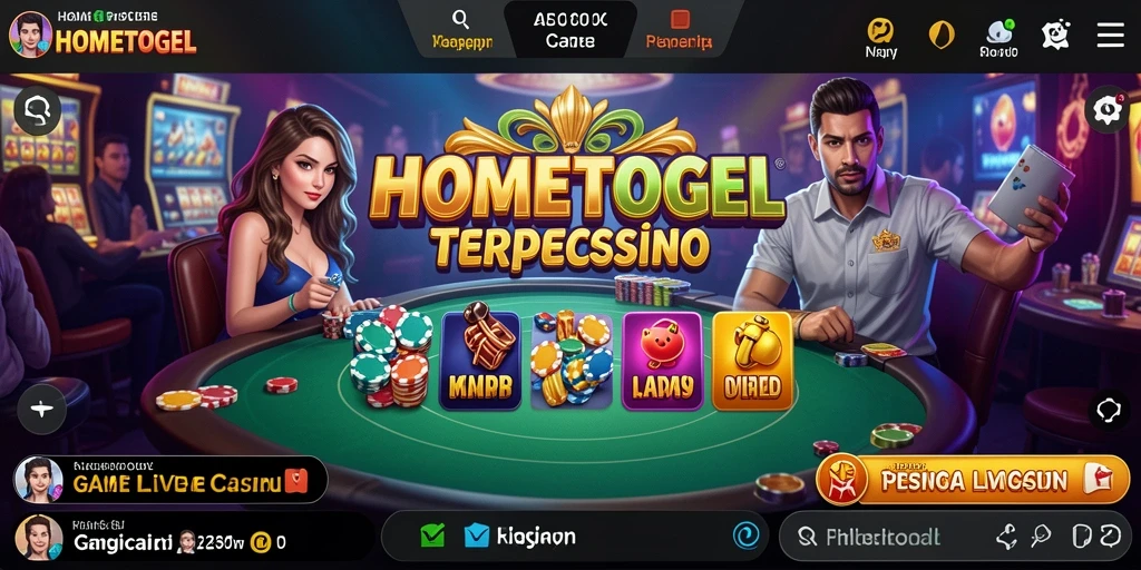 Screenshot gameplay HOMETOGEL menampilkan dealer langsung dan atmosfer kasino yang mendebarkan.