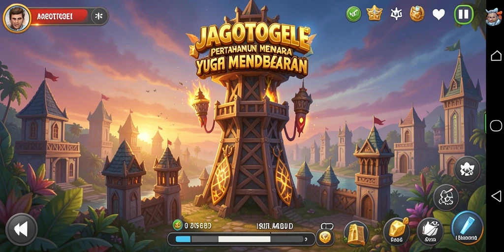 Tampilan menara dan musuh dalam game Tower Defense JAGOTOGEL.