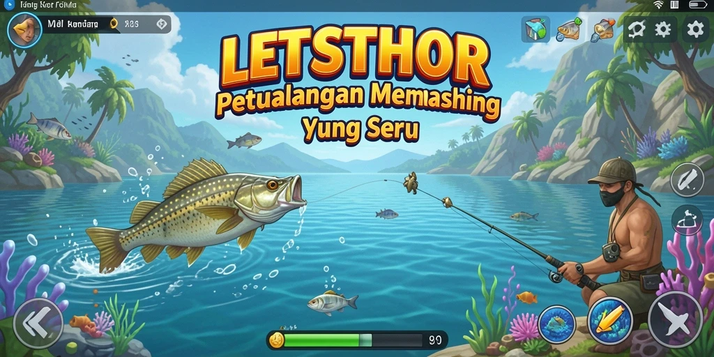 Gambar gameplay LETSTHOR yang menampilkan pengalaman memancing yang mendebarkan.
