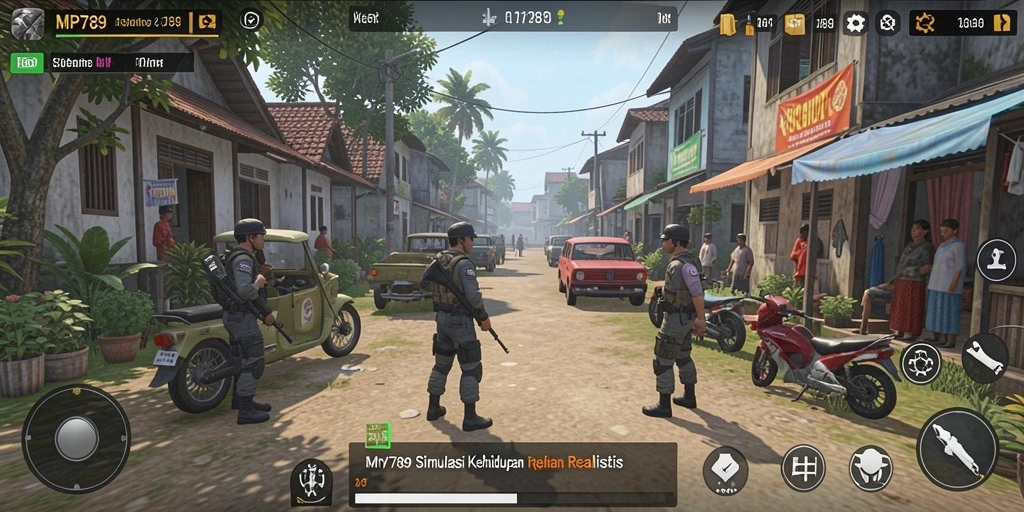 Screenshot utama MVP789 menampilkan gameplay simulasi kehidupan yang mendalam.