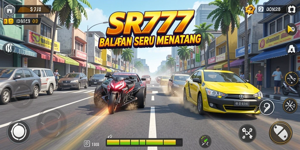 Tampilan gameplay Racing mendebarkan dengan mobil kencang dan trek menantang.