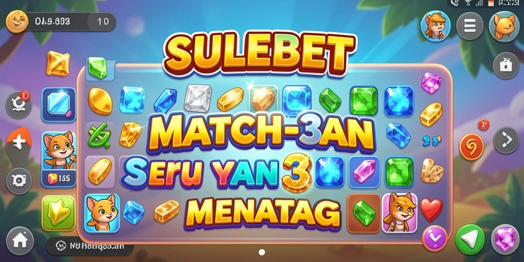 Gameplay seru SULEBET dengan tantangan Match-3 yang mengasyikkan.