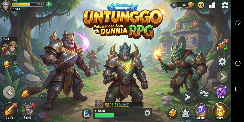 Screenshot utama UNTUNGGO menampilkan pertarungan epik dan eksplorasi mendalam dalam dunia RPG.