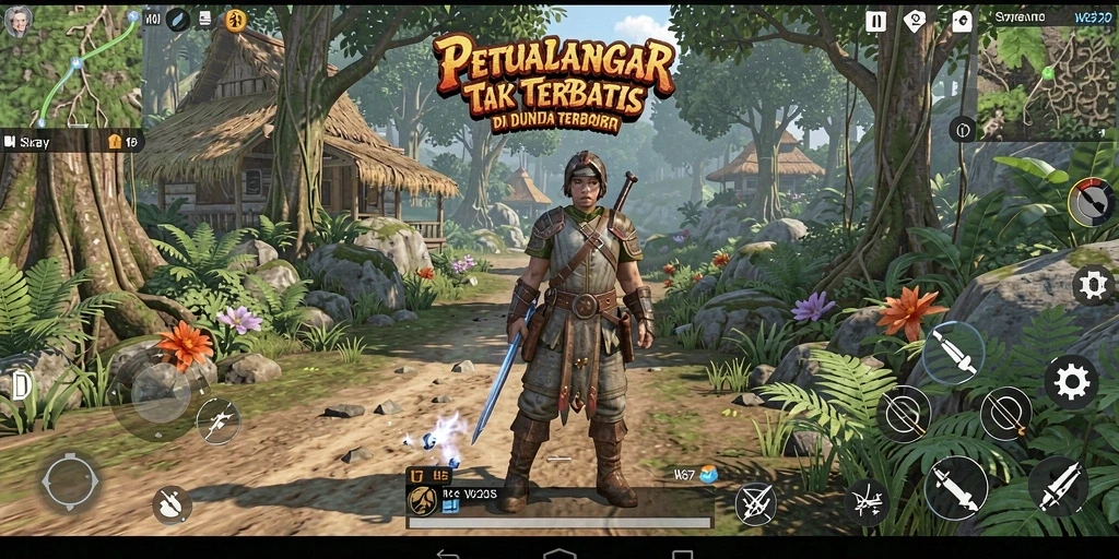 Screenshot gameplay W67 yang menunjukkan dunia terbuka yang luas dan interaktif.
